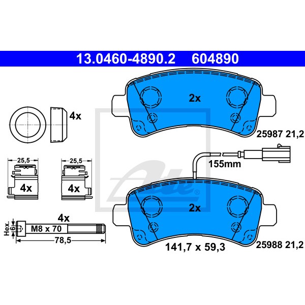 Слика на комплет феродо, дискови кочници ATE 13.0460-4890.2 за Fiat Ducato BOX 250 115 Multijet 2,0 D - 116 коњи дизел