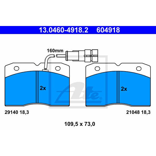 Слика на комплет феродо, дискови кочници ATE 13.0460-4918.2 за камион Iveco Daily 1 Platform 35-8 (14930304, 14931104, 14931111, 14931115, 14931204, 1493 - 84 коњи дизел