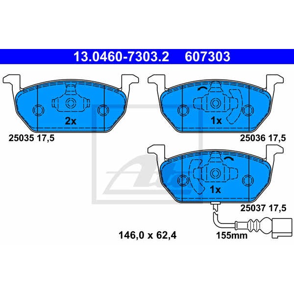 Слика на комплет феродо, дискови кочници ATE 13.0460-7303.2 за VW Golf 7 Estate (BA5) 1.4 TSI - 140 коњи бензин