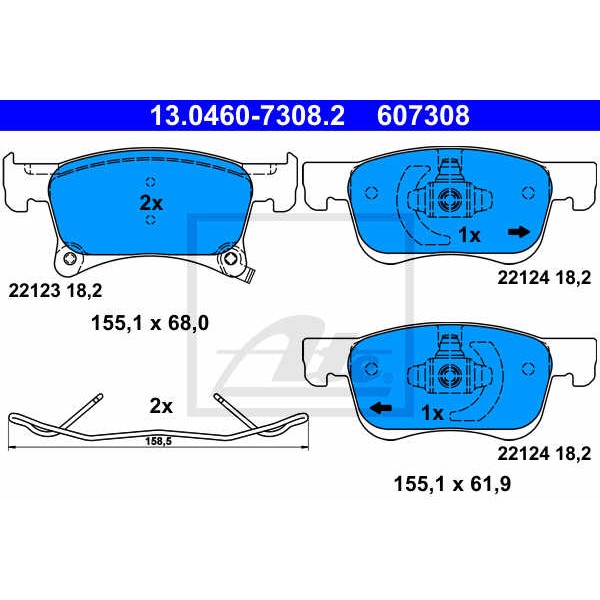 Слика на комплет феродо, дискови кочници ATE 13.0460-7308.2 за Opel Adam 1.4 LPG - 87 коњи Бензин/Автогаз (LPG)