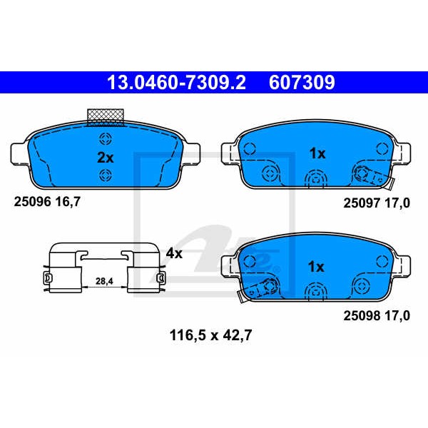 Слика на комплет феродо, дискови кочници ATE 13.0460-7309.2 за Opel Zafira (P12) 1.6 CDTI - 120 коњи дизел