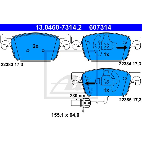 Слика на комплет феродо, дискови кочници ATE 13.0460-7314.2 за Audi A5 Sportback (F5A) 2.0 TFSI g-tron - 170 коњи Бензин/Метан (CNG)