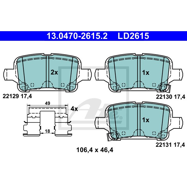 Слика на комплет феродо, дискови кочници ATE Ceramic 13.0470-2615.2 за Opel Astra K (B16) 1.6 CDTi (68) - 110 коњи дизел