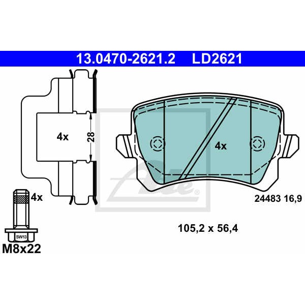 Слика на комплет феродо, дискови кочници ATE Ceramic 13.0470-2621.2 за VW Passat 6 Sedan (B6,3c2) 1.9 TDI - 105 коњи дизел