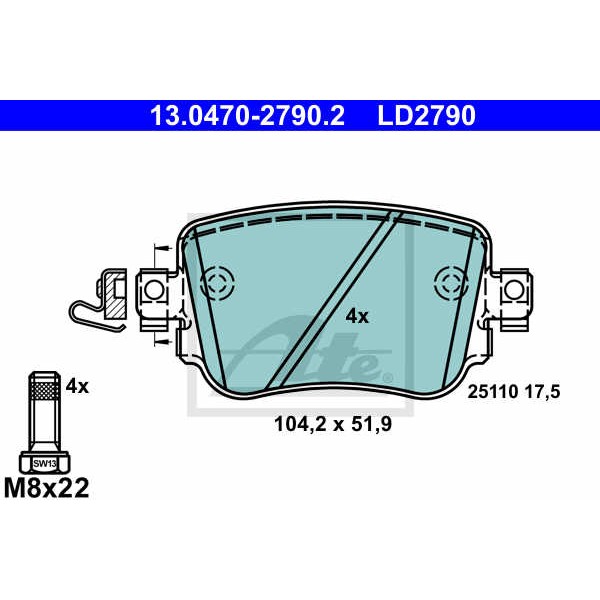 Слика на комплет феродо, дискови кочници ATE Ceramic 13.0470-2790.2 за VW Caddy Alltrack Estate (SAB) 2.0 TDI 4motion - 150 коњи дизел