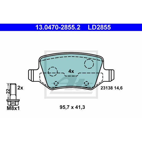 Слика на комплет феродо, дискови кочници ATE Ceramic 13.0470-2855.2 за Mercedes A-Class (w168) A 160 (168.033, 168.133) - 102 коњи бензин