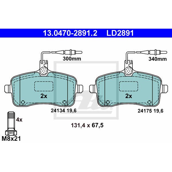 Слика на комплет феродо, дискови кочници ATE Ceramic 13.0470-2891.2 за Peugeot 407 SW 2.0 Bioflex - 140 коњи Бензин/Етанол