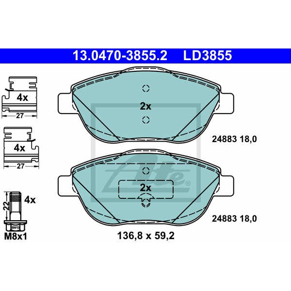 Слика на комплет феродо, дискови кочници ATE Ceramic 13.0470-3855.2 за Peugeot 2008 1.6 BlueHDi 100 - 100 коњи дизел