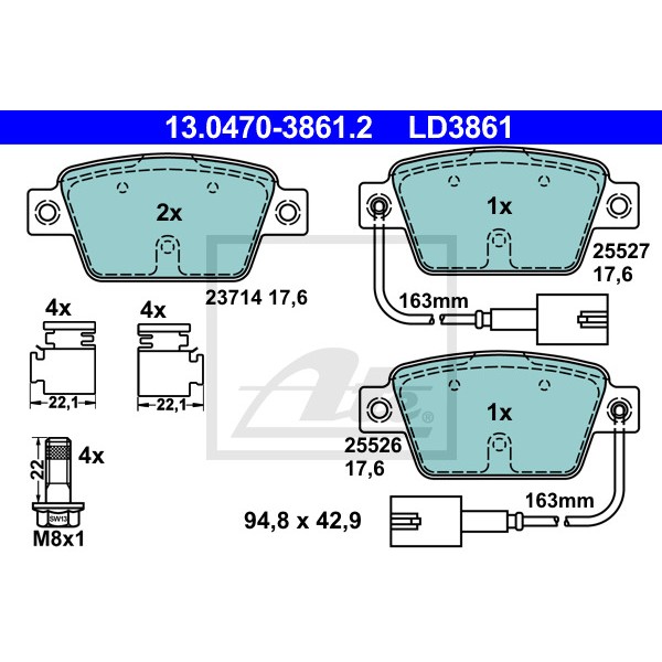 Слика на комплет феродо, дискови кочници ATE Ceramic 13.0470-3861.2 за Alfa Romeo MITO (955) 0.9 - 101 коњи бензин