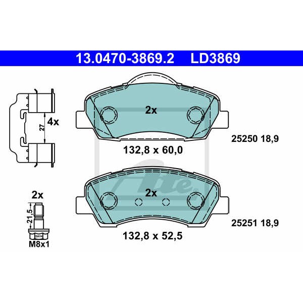 Слика на комплет феродо, дискови кочници ATE Ceramic 13.0470-3869.2 за Peugeot 308 (T9) 1.6 HDi - 115 коњи дизел