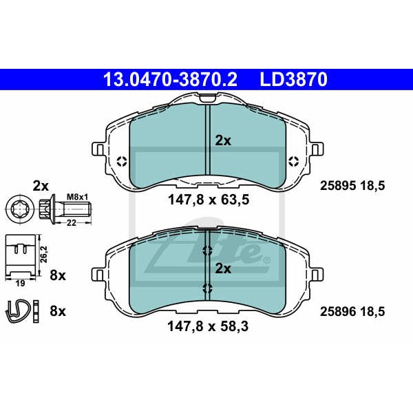 Слика на комплет феродо, дискови кочници ATE Ceramic 13.0470-3870.2 за Peugeot 308 SW (T9) 1.2 THP 130 - 131 коњи бензин