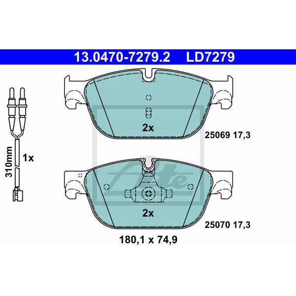 Слика на комплет феродо, дискови кочници ATE Ceramic 13.0470-7279.2 за Peugeot 407 SW 3.0 - 211 коњи бензин