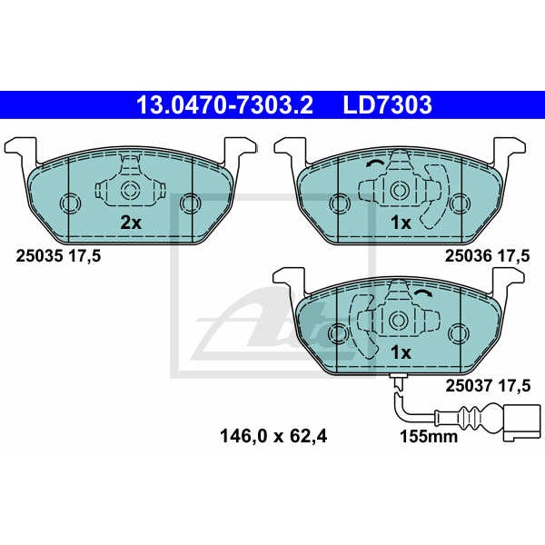 Слика на комплет феродо, дискови кочници ATE Ceramic 13.0470-7303.2 за VW Golf 7 (5G1) 1.4 TSI - 150 коњи бензин