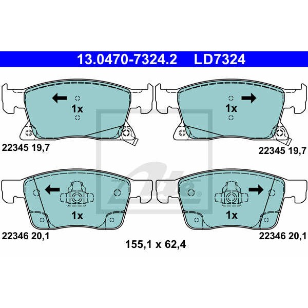 Слика на комплет феродо, дискови кочници ATE Ceramic 13.0470-7324.2 за Opel Astra K (B16) 1.4 Turbo (68) - 125 коњи бензин