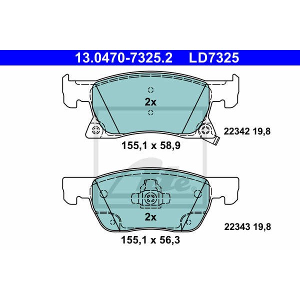 Слика на комплет феродо, дискови кочници ATE Ceramic 13.0470-7325.2 за Opel Astra K (B16) 1.4 Turbo (68) - 125 коњи бензин