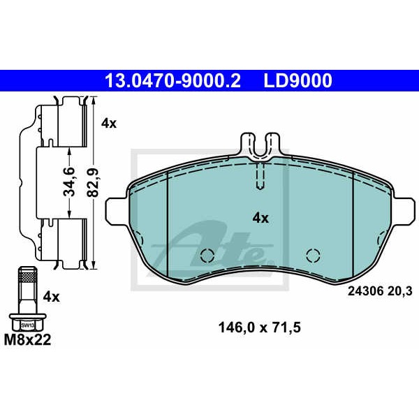 Слика на комплет феродо, дискови кочници ATE Ceramic 13.0470-9000.2 за Mercedes C-class Estate (s204) C 200 CDI (204.207) - 136 коњи дизел