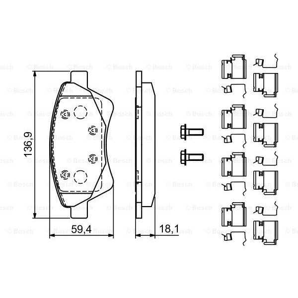 Слика на комплет феродо, дискови кочници BOSCH 0 986 494 725 за Renault Megane 2 Saloon 1.6 - 105 коњи бензин