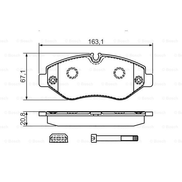 Слика на комплет феродо, дискови кочници BOSCH 0 986 494 728 за Mercedes Sprinter 3.5-t Box (906) 316 NGT (906.633, 906.635) - 156 коњи Бензин/Метан (CNG)