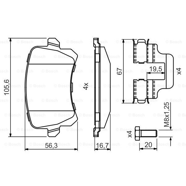 Слика на комплет феродо, дискови кочници BOSCH 0 986 494 731 за VW Passat 6 Variant (B6,3c5) 1.4 TSI - 122 коњи бензин