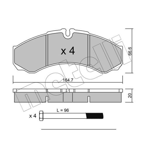 Слика на комплет феродо, дискови кочници METELLI 22-0212-0 за камион Iveco Daily 1 Box 49-12 V (15154204, 15154211, 15154215, 15154217, 15154404, 1 - 122 коњи дизел