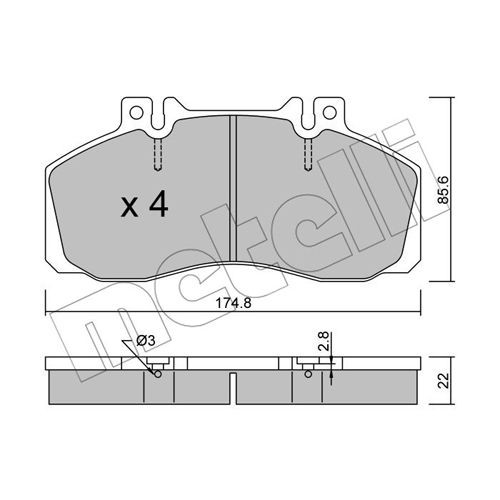 Слика на комплет феродо, дискови кочници METELLI 22-0267-0 за камион Scania 3 Series Bus K 93 CL - 283 коњи дизел