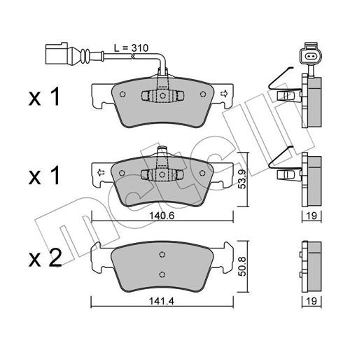 Слика на комплет феродо, дискови кочници METELLI 22-0661-1 за VW Transporter T5 Box 3.2 4motion - 235 коњи бензин