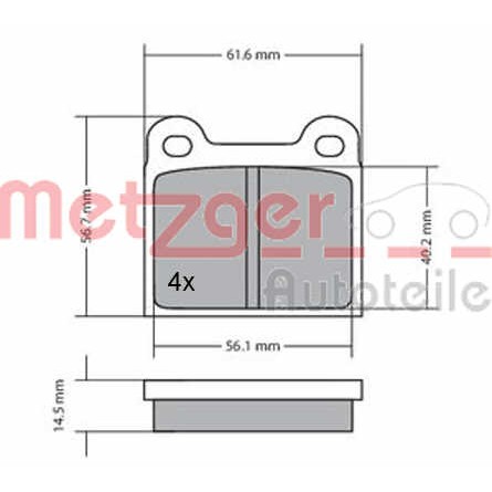 Слика на комплет феродо, дискови кочници METZGER 1170003 за Volvo 240 Estate (P245) 2.4 Diesel - 82 коњи дизел