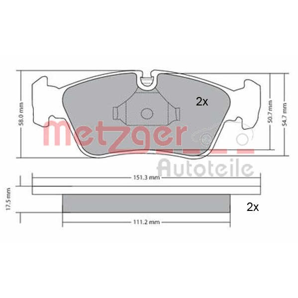 Слика на комплет феродо, дискови кочници METZGER 1170019 за BMW 3 Sedan E46 318 d - 116 коњи дизел