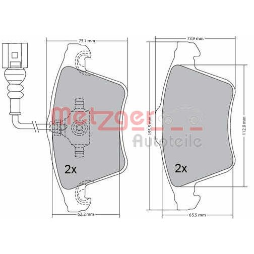 Слика на комплет феродо, дискови кочници METZGER 1170068 за VW Multivan 5 2.5 TDI 4motion - 130 коњи дизел