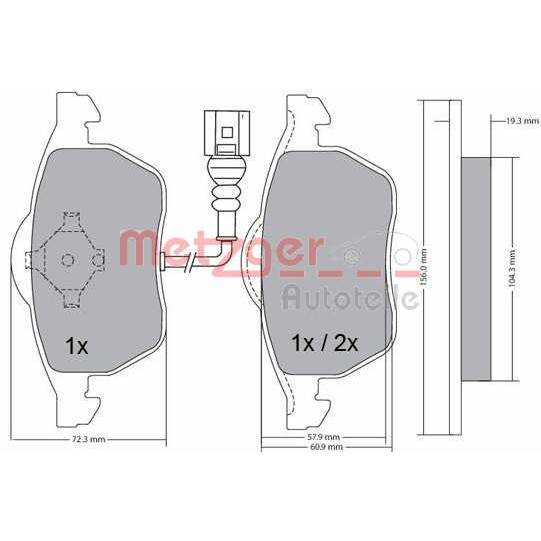 Слика на комплет феродо, дискови кочници METZGER 1170122 за VW Beetle (9C1,1C1) 1.8 T - 150 коњи бензин