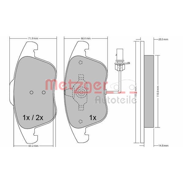 Слика на комплет феродо, дискови кочници METZGER 1170156 за Audi A4 Avant (8K5, B8) 1.8 TFSI - 170 коњи бензин