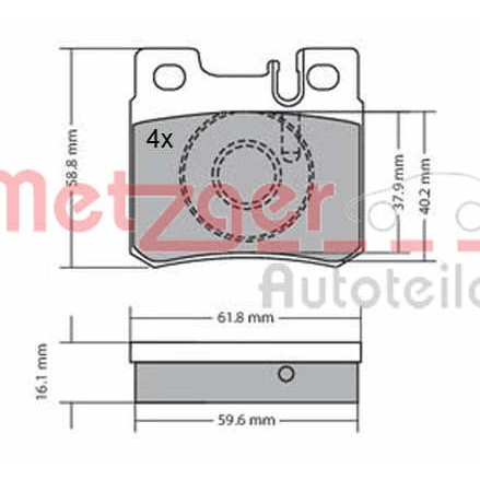 Слика на комплет феродо, дискови кочници METZGER 1170158 за Mercedes C-class Estate (s202) C 220 T D (202.182) - 95 коњи дизел