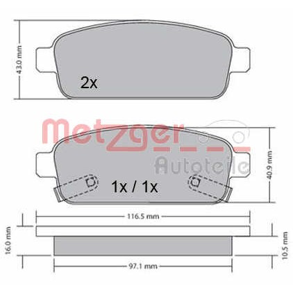 Слика на комплет феродо, дискови кочници METZGER 1170164 за Opel Zafira (P12) 1.6 CDTI - 120 коњи дизел