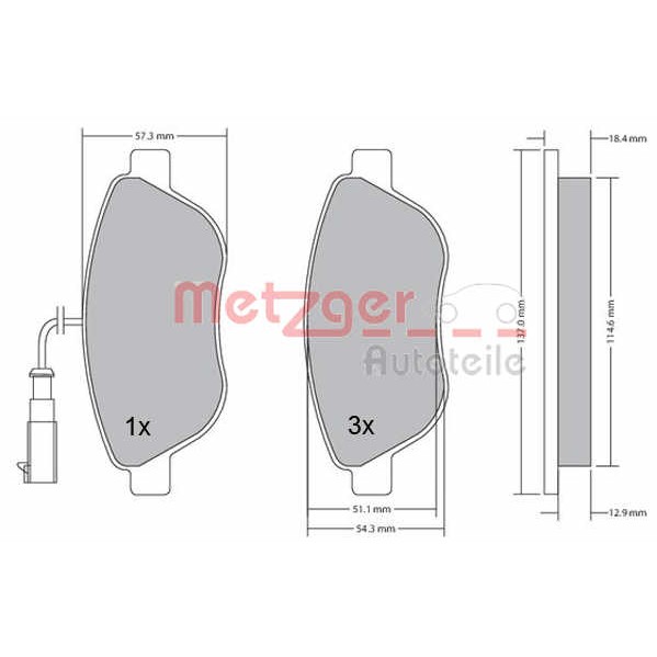 Слика на комплет феродо, дискови кочници METZGER 1170185 за Fiat Doblo Cargo Platform 263 1.6 D Multijet - 90 коњи дизел