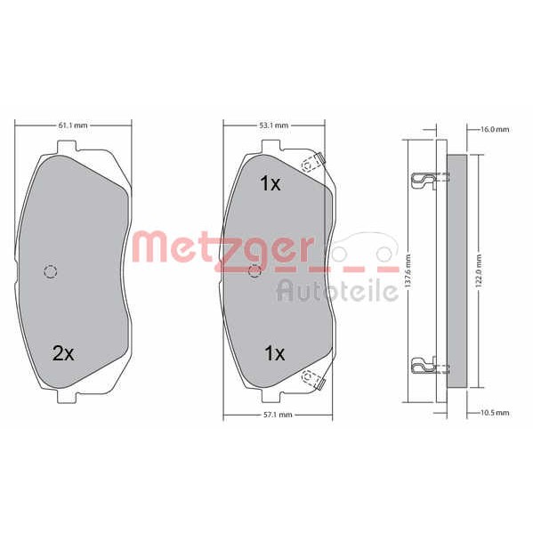 Слика на комплет феродо, дискови кочници METZGER 1170186 за Hyundai ix35 (LM) 1.7 CRDi - 116 коњи дизел