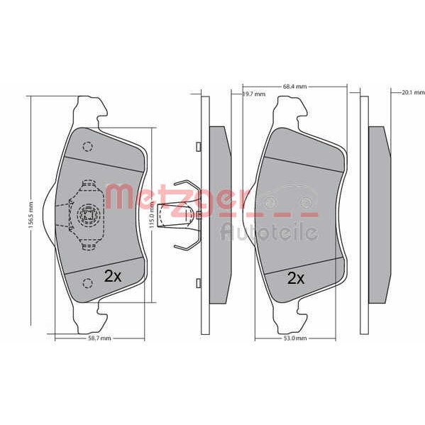 Слика на комплет феродо, дискови кочници METZGER 1170218 за VW Transporter T4 Box 1.9 D - 60 коњи дизел