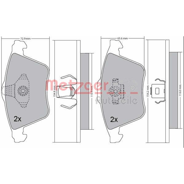 Слика на комплет феродо, дискови кочници METZGER 1170233 за Mazda 3 Saloon (BK) 2.3 - 160 коњи бензин