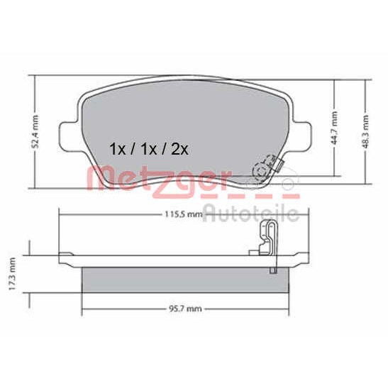 Слика на комплет феродо, дискови кочници METZGER 1170243 за Opel Agila (H08) 1.3 CDTI - 75 коњи дизел