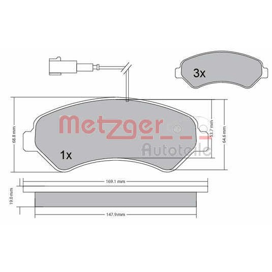 Слика на комплет феродо, дискови кочници METZGER 1170248 за Citroen Jumper Platform 2.2 HDi 150 - 150 коњи дизел