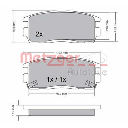 Слика на комплет феродо, дискови кочници METZGER 1170256 за CHEVROLET CAPTIVA C100,C140 2.4 LPG 4WD - 136 коњи Бензин/Автогаз (LPG)