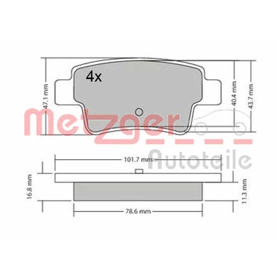 Слика на комплет феродо, дискови кочници METZGER 1170333 за Fiat Punto Grande 199 1.3 D Multijet - 76 коњи дизел