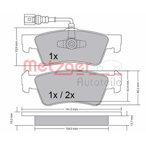 Слика на комплет феродо, дискови кочници METZGER 1170465 за VW Transporter T5 Box 3.2 4motion - 235 коњи бензин