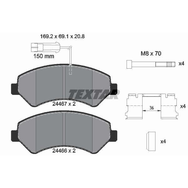 Слика на комплет феродо, дискови кочници TEXTAR 2446705 за Fiat Ducato BOX 250 115 Multijet 2,0 D - 116 коњи дизел