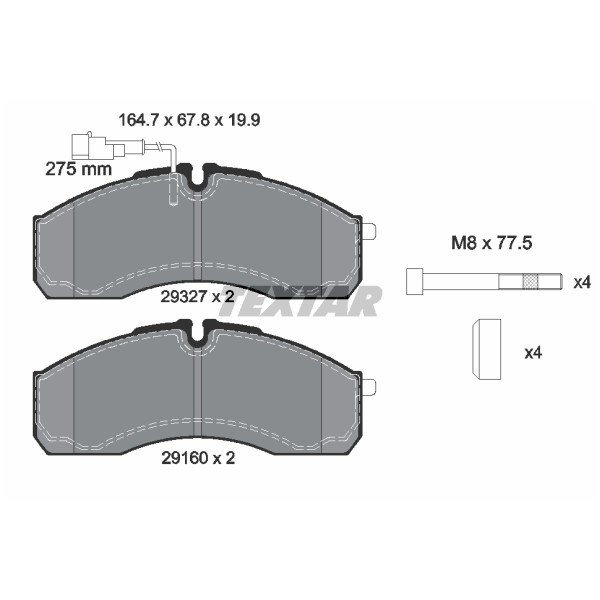 Слика на комплет феродо, дискови кочници TEXTAR 2932701 за камион Renault Maxity 130.45 - 130 коњи дизел