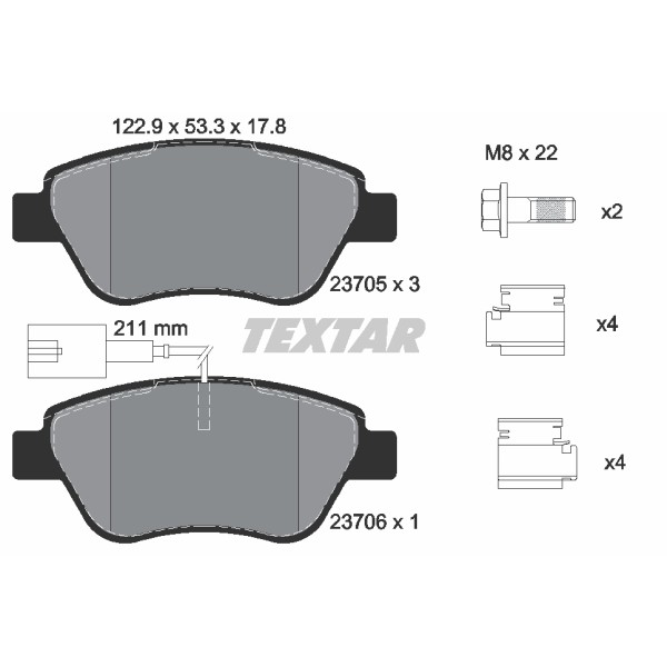 Слика на комплет феродо, дискови кочници TEXTAR epad 2370581 за Lancia Musa (350) 1.4 - 78 коњи бензин