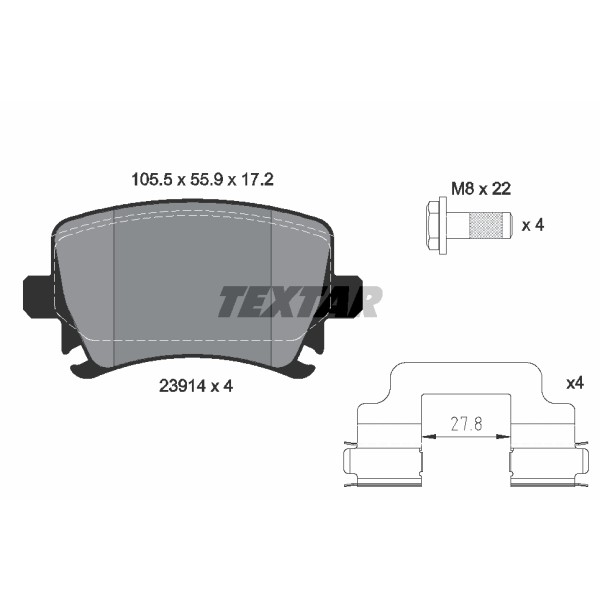 Слика на комплет феродо, дискови кочници TEXTAR epad 2391482 за VW Passat 6 Sedan (B6,3c2) 3.6 R36 4motion - 300 коњи бензин