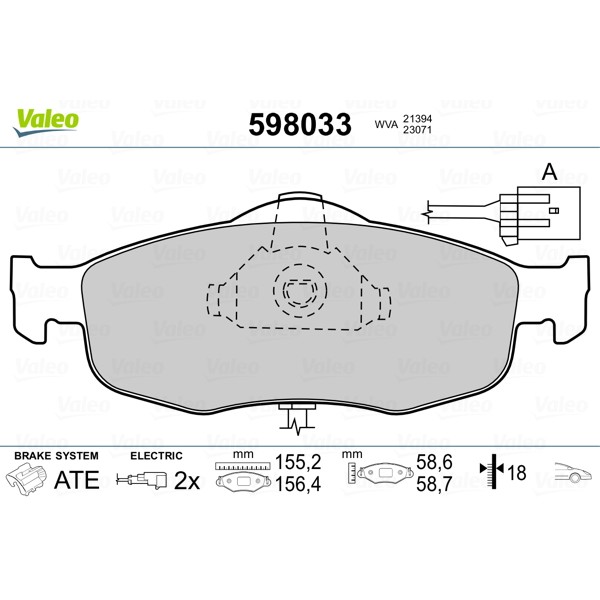 Слика на комплет феродо, дискови кочници VALEO 598033 за Ford Mondeo 2 (BAP) 2.0 i - 131 коњи бензин