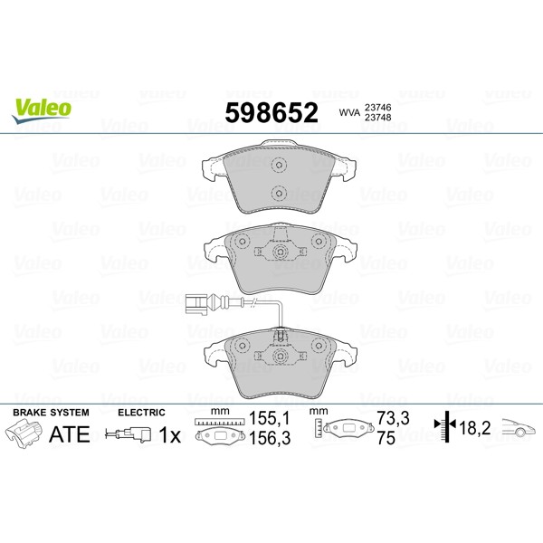 Слика на комплет феродо, дискови кочници VALEO 598652 за VW Multivan 5 1.9 TDI - 84 коњи дизел