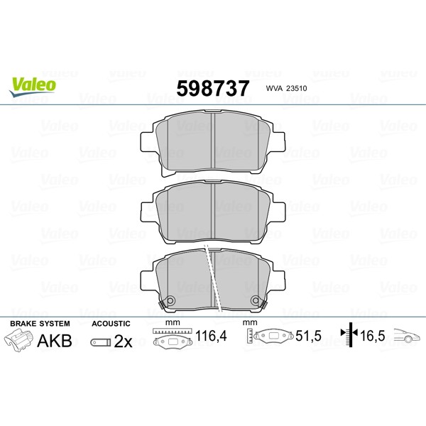 Слика на Комплет феродо, дискови кочници VALEO 598737