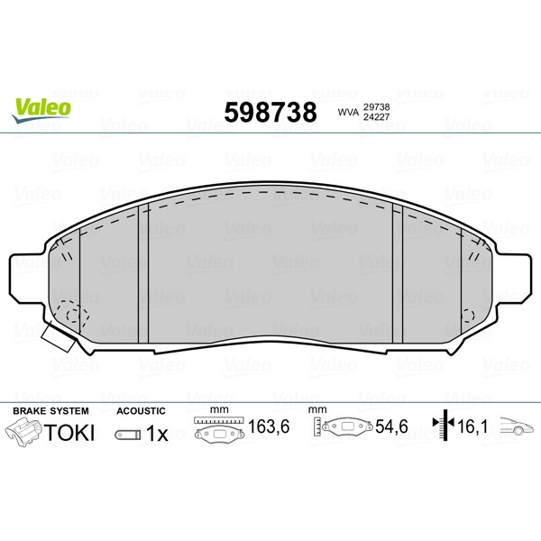 Слика на Комплет феродо, дискови кочници VALEO 598738